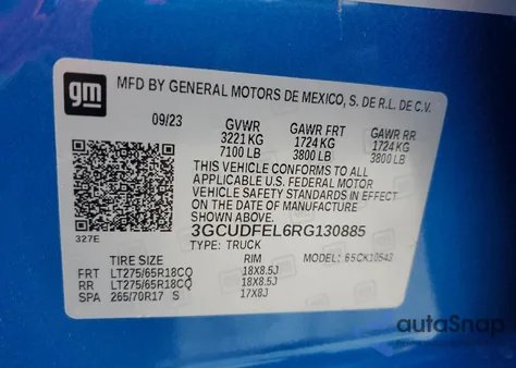 2024 Chevrolet Silverado K1500 Lt Trail Boss из США, поврежденный, VIN 3GCUDFEL6RG130885